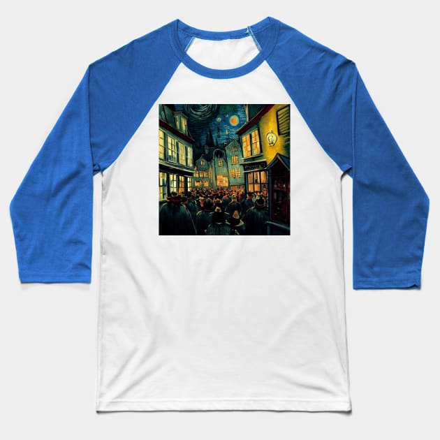 Starry Night in Diagon Alley Baseball T-Shirt by Grassroots Green